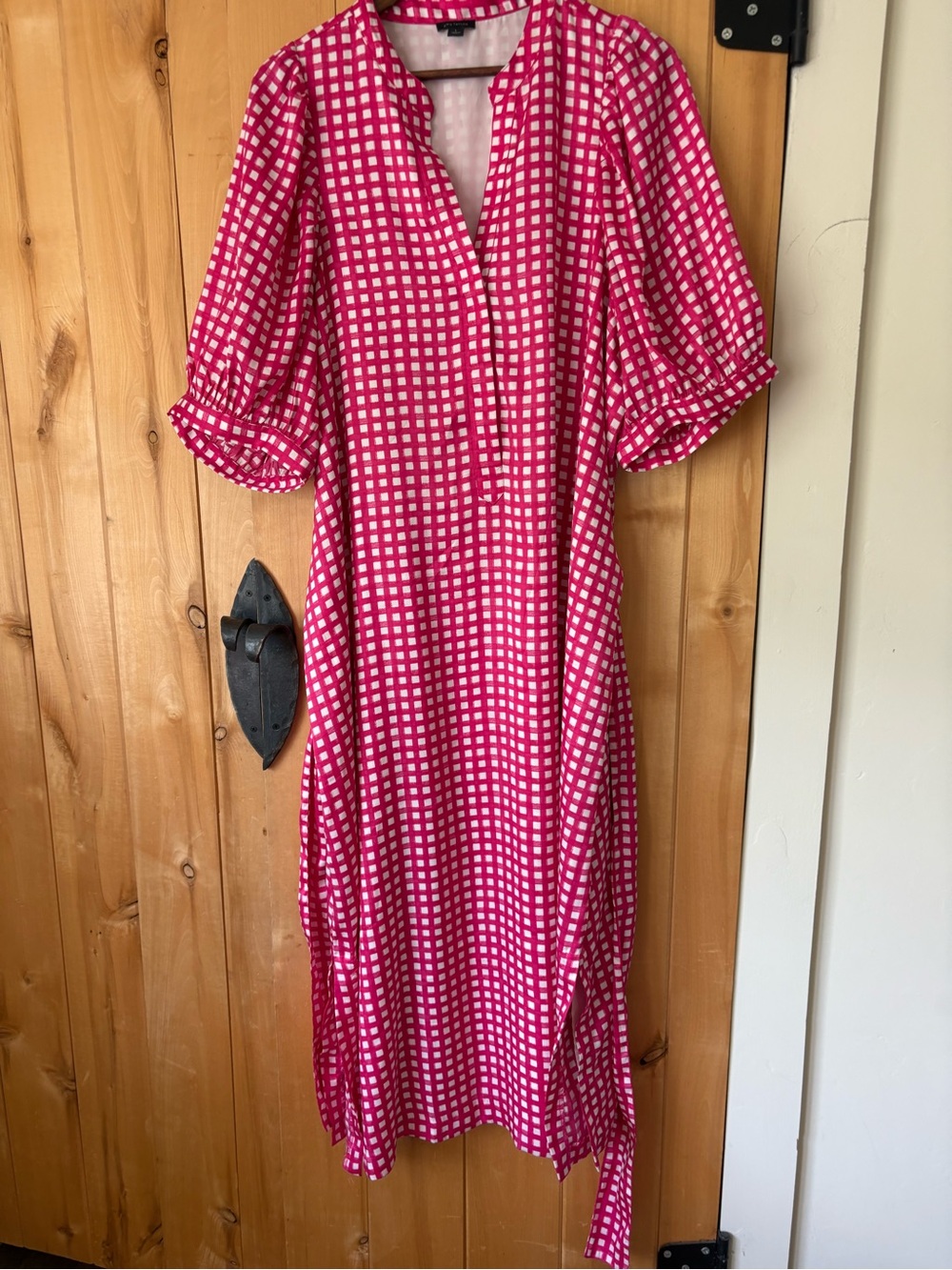 Ann Taylor Pink and White Checked Midi Dress